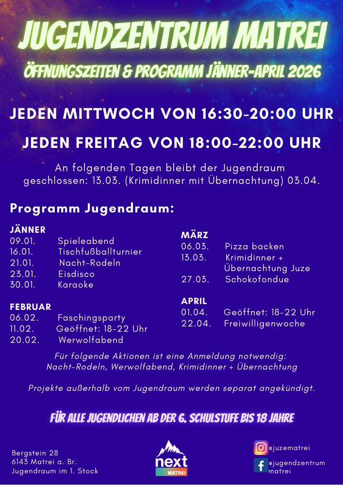 Juze Matrei Öffnungszeiten Frühjahr 20261